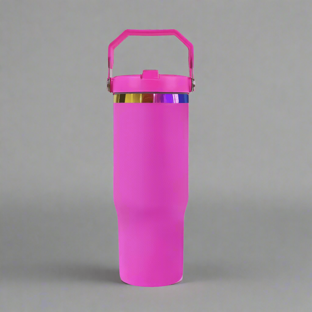 30oz Rainbow Plated Flip Tumbler - Hot Pink - LoneStar Adhesive