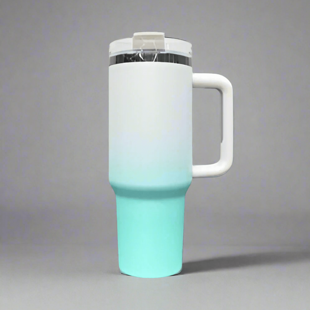40oz Mirror Black Plated Tumbler - Ombre Turquoise - LoneStar Adhesive