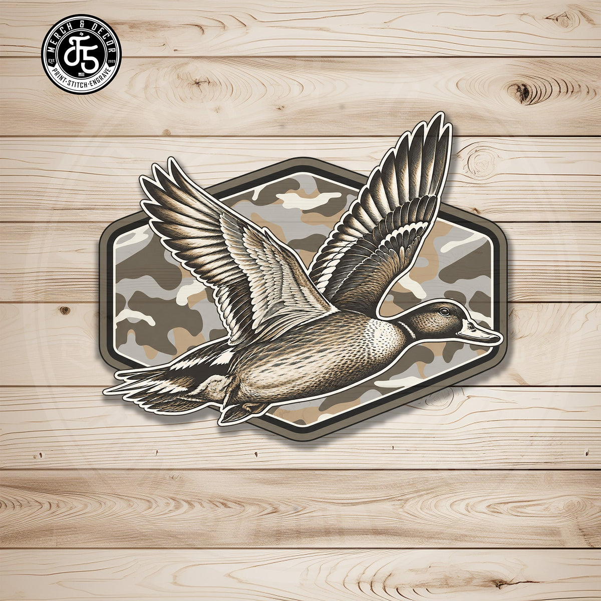 Duck Hunting Camo UV Printed Leatherette Hat Patch