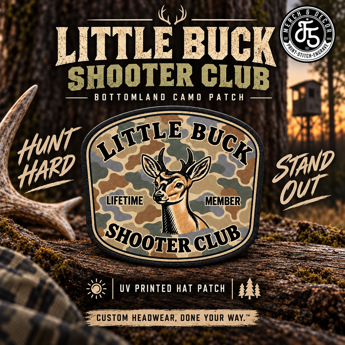 Little Buck Shooter Club Backwoods Camo UV Printed Hat Patch