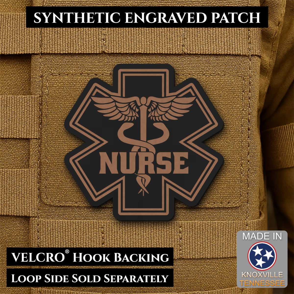 Nurse - Star of Life Laser Engraved Morale Patch, 3x3" | VELCRO® Brand Hook Backing