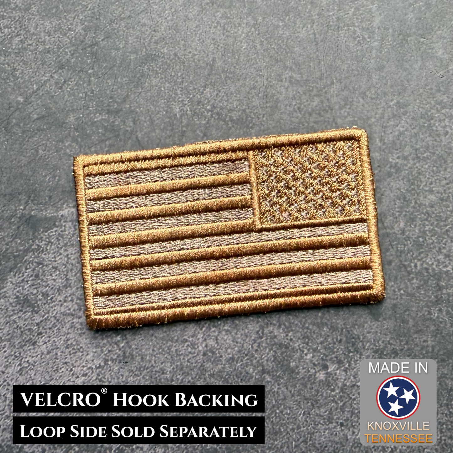 Subdued Coyote Brown American Flag Patch, 2x3.5" | Made in USA | VELCRO® Brand Hook Backing