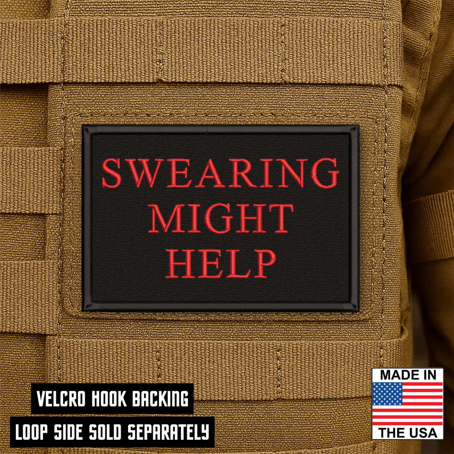 Swearing Might Help Funny Morale Patch 2"x3" Hook & Loop | Made in USA