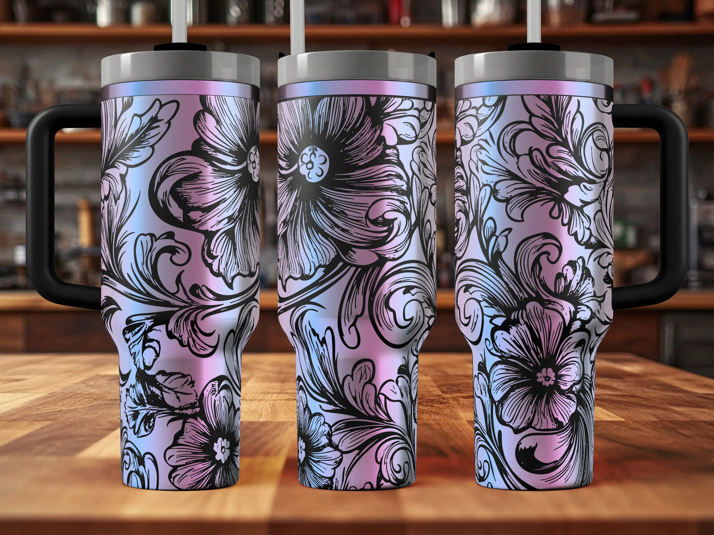 Tooled Leather Tumbler Wrap SVG | 2 Files Included | Dark + Light | 30 + 40 oz Digital Design | Digital Download | Laser File