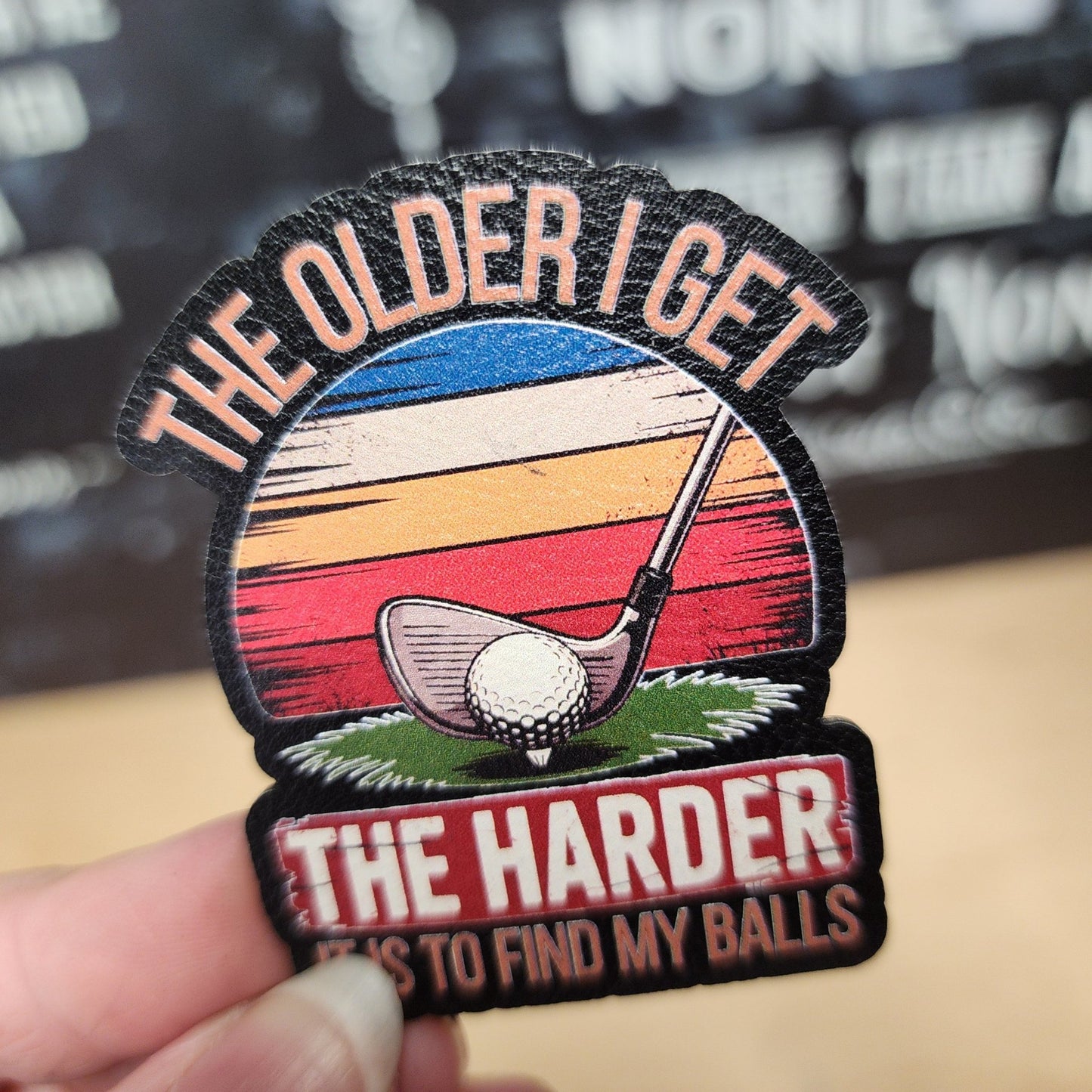 Aging Golf Humor UV Printed Leatherette Hat Patch - MR01 - LoneStar Adhesive