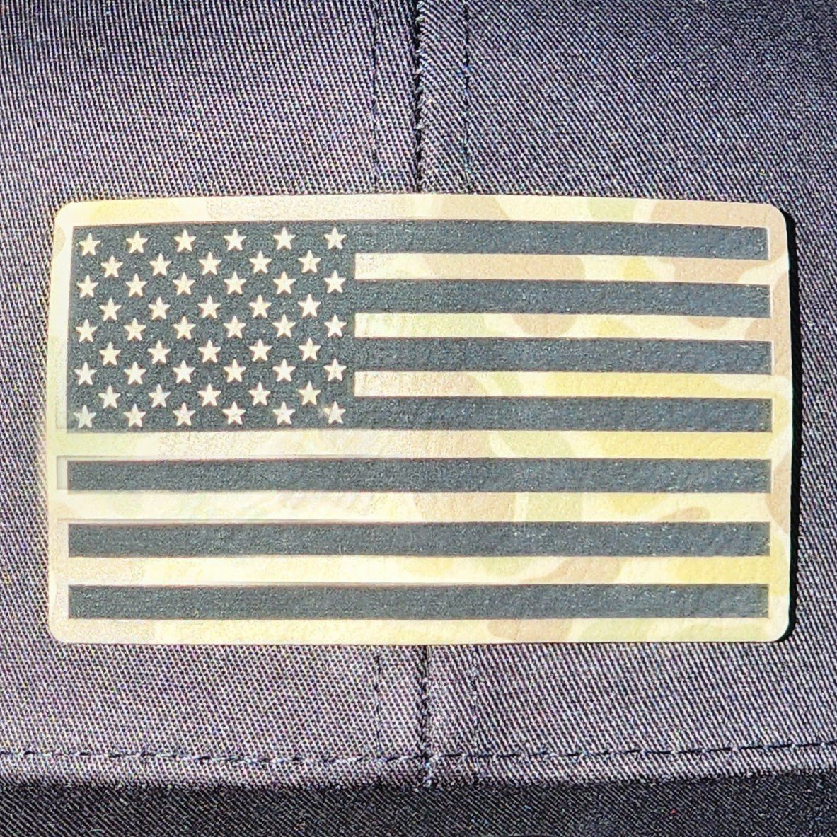 American Flag Pride (Duck Camo) Engraved Leatherette Hat Patch - MR01 - LoneStar Adhesive