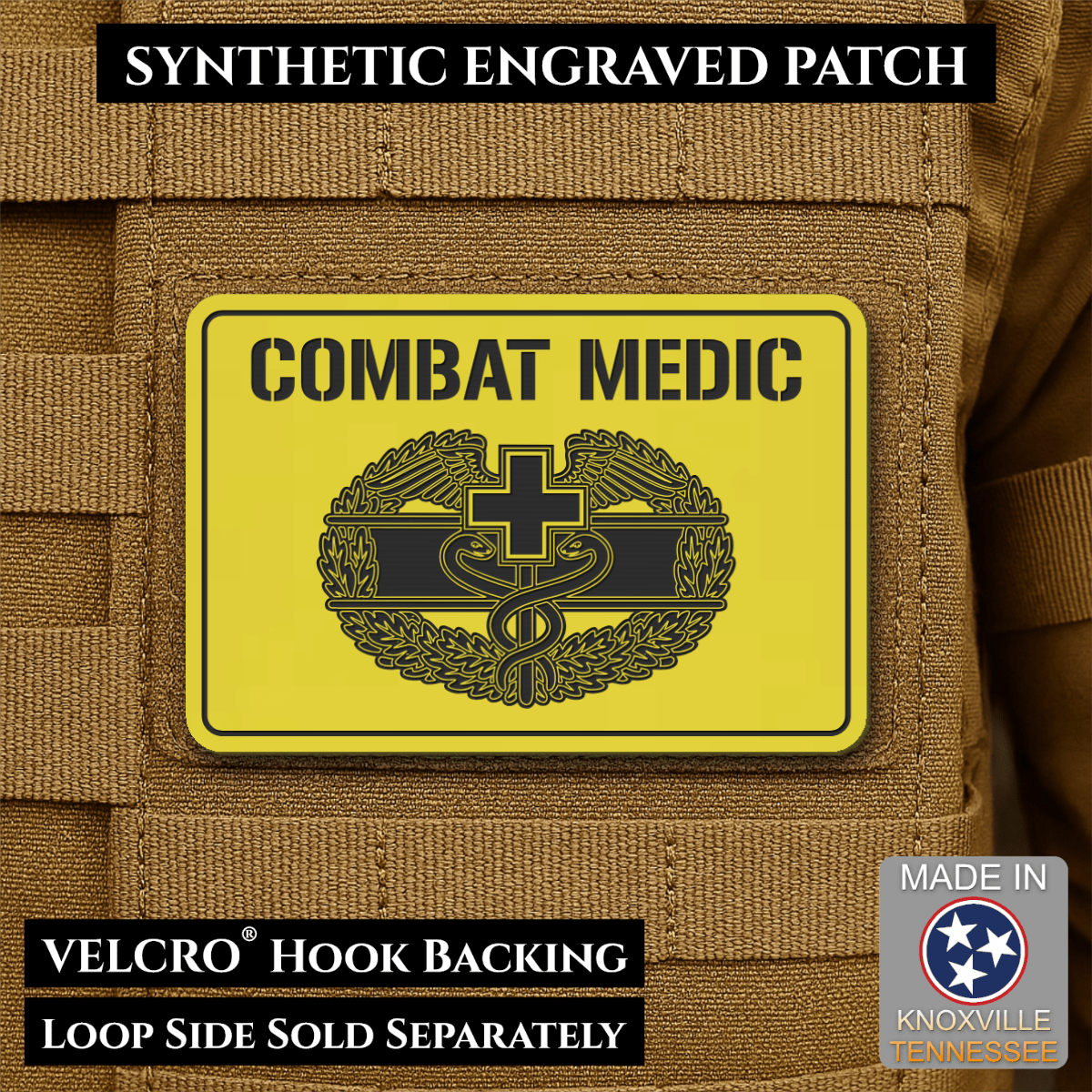 Army Combat Medic Morale Patch, 2x3" | Made in USA | VELCRO® Brand Hook Backing - LoneStar Adhesive