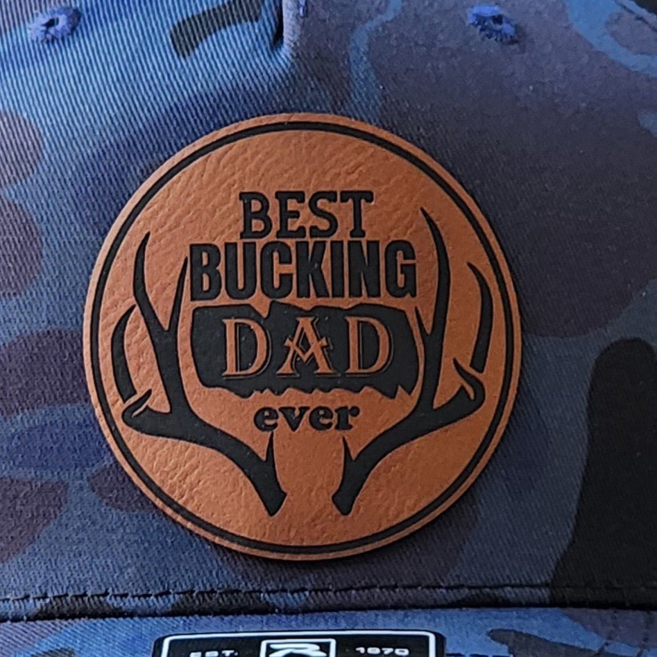 Best Bucking Dad Ever Engraved Leatherette Hat Patch - MR01 - LoneStar Adhesive