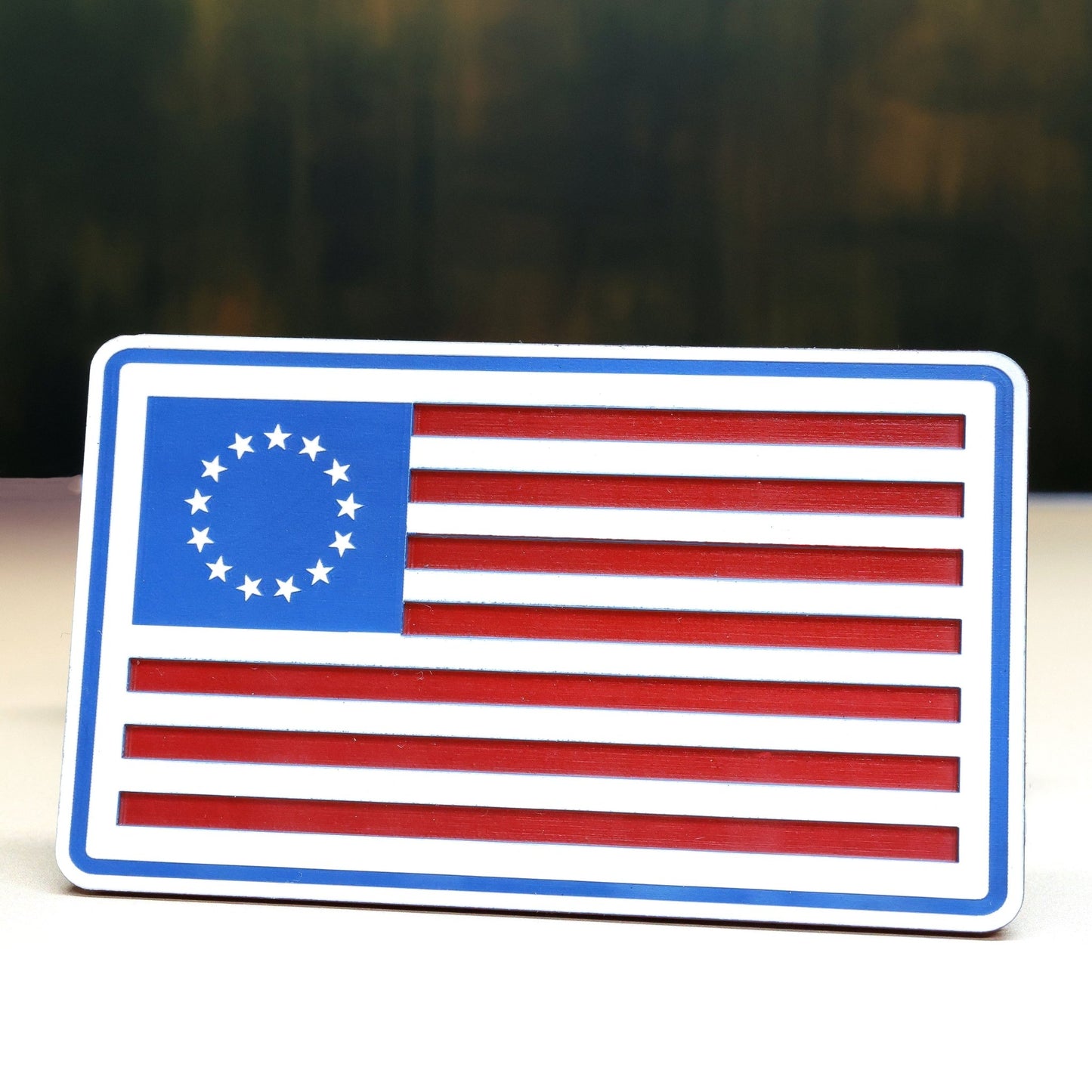 Betsy Ross RWB Flag Patch – Engraved USA Pride on Red White Blue Acrylic - LoneStar Adhesive