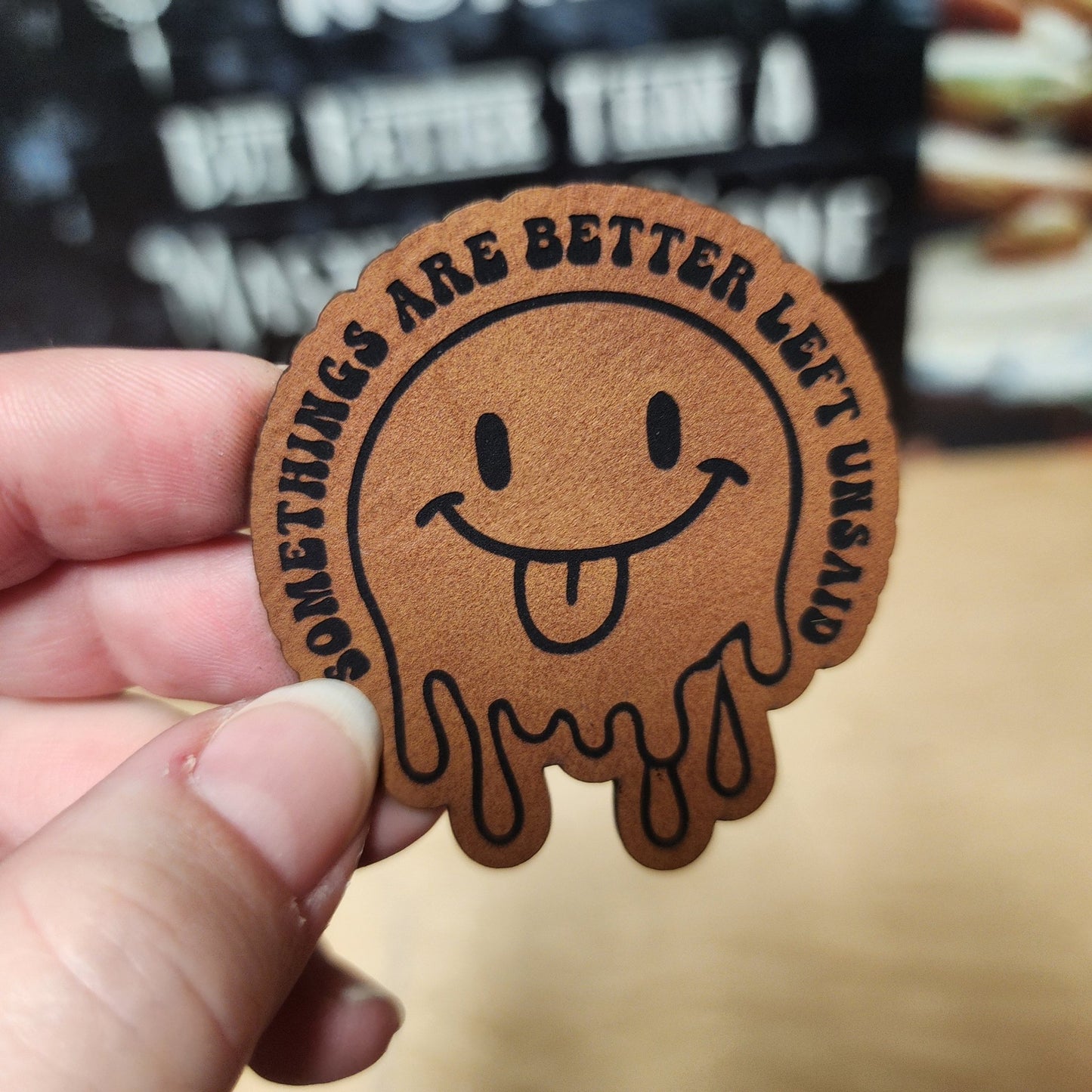 Better Left Unsaid Smiley (Rawhide) Engraved Leatherette Hat Patch - MR01 - LoneStar Adhesive