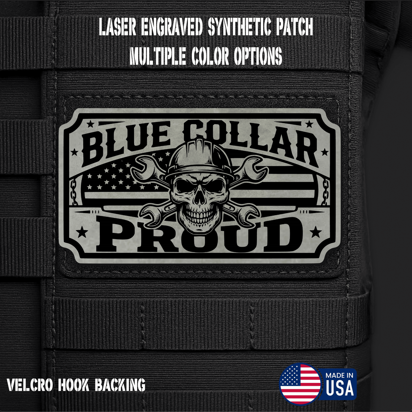 Blue Collar Proud Funny Morale Patch | Made in USA | VELCRO® Brand Hook Backing - LoneStar Adhesive