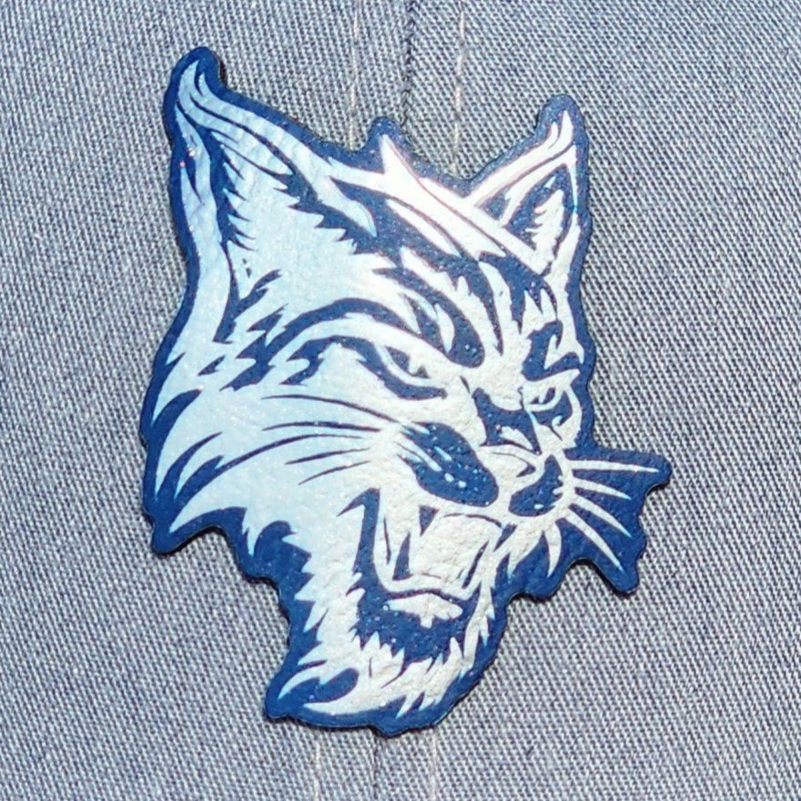 Blue Silver Wildcat Engraved Leatherette Hat Patch - MR01 - LoneStar Adhesive