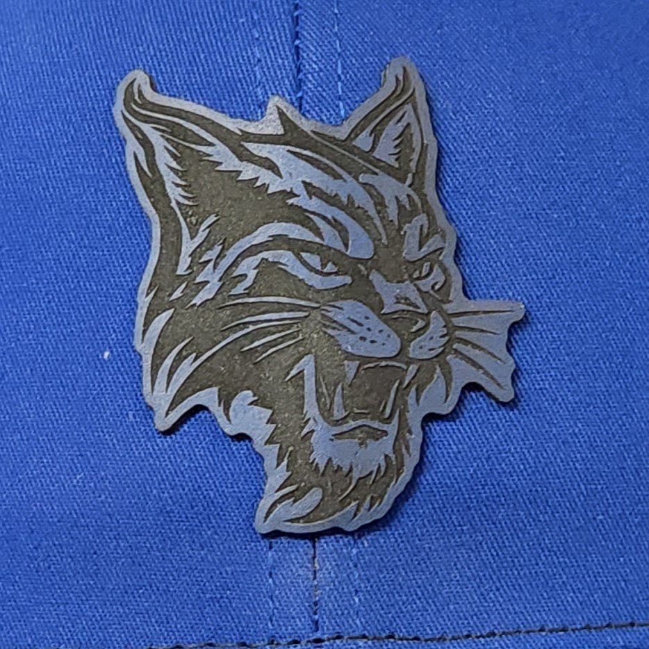 Blue Wildcat Engraved Leatherette Hat Patch - MR01 - LoneStar Adhesive