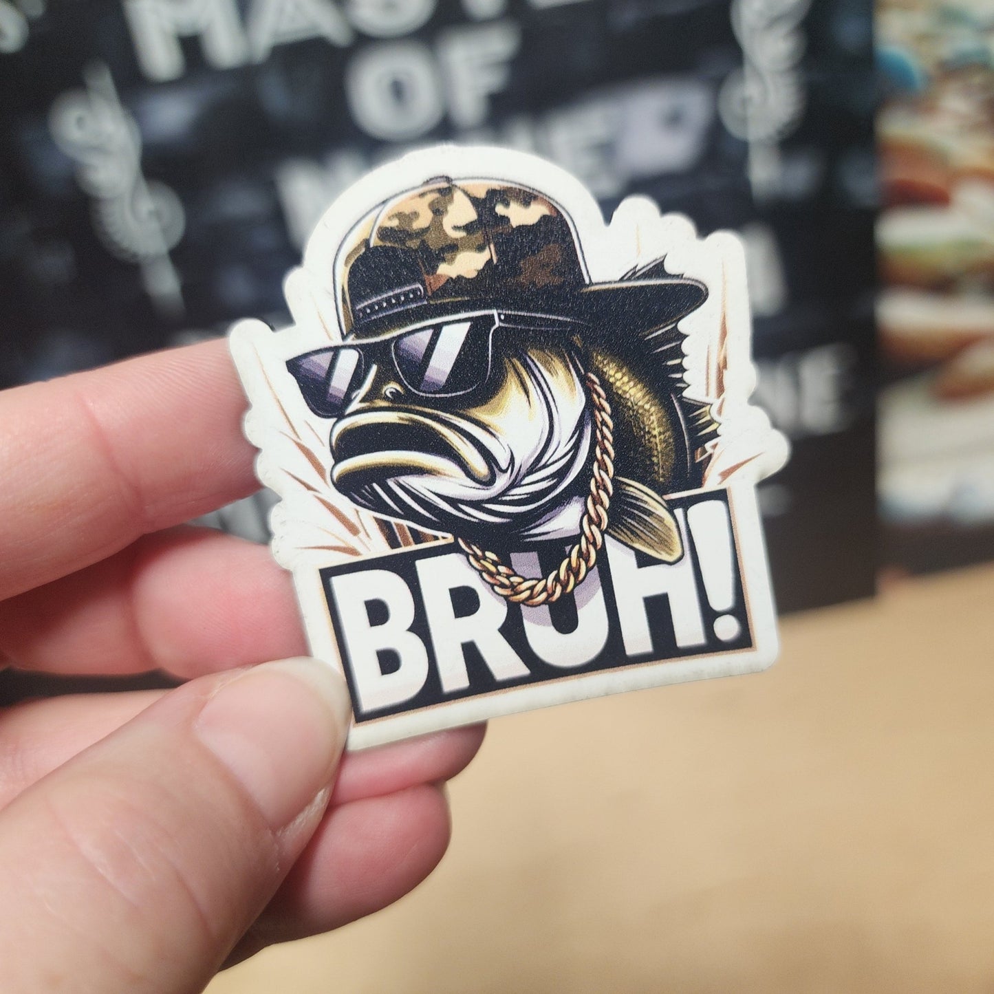 Bruh Fish with Attitude UV Printed Leatherette Hat Patch - MR01 - LoneStar Adhesive