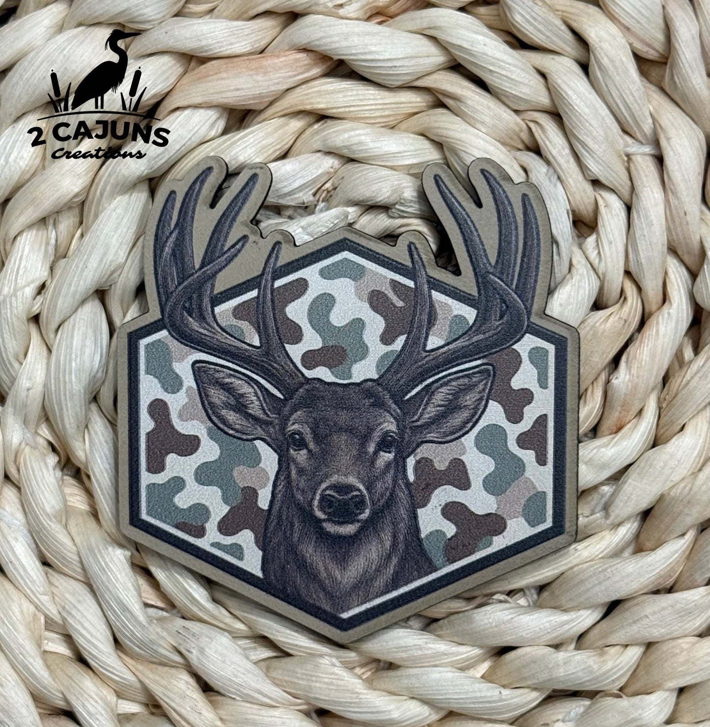 Buck on Camo Hex UV Printed Hat Patch - LoneStar Adhesive