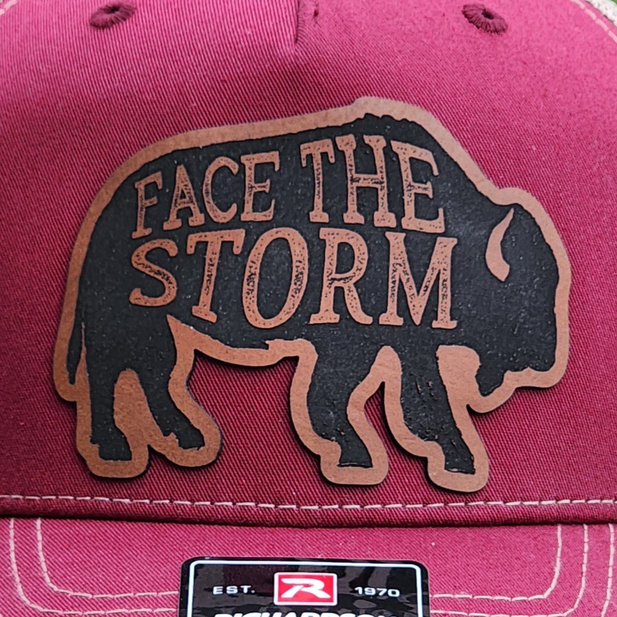 Buffalo Face the Storm Engraved Leatherette Hat Patch - MR01 - LoneStar Adhesive