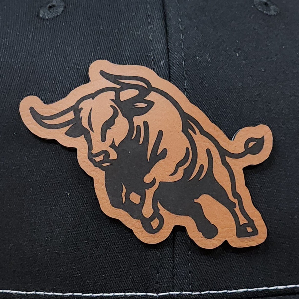 Bull Design Engraved Leatherette Hat Patch - MR01 - LoneStar Adhesive