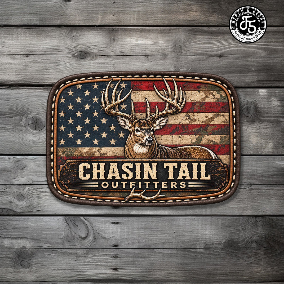 Chasin Tail Outfitters Hunting UV Printed Leatherette Hat Patch - LoneStar Adhesive