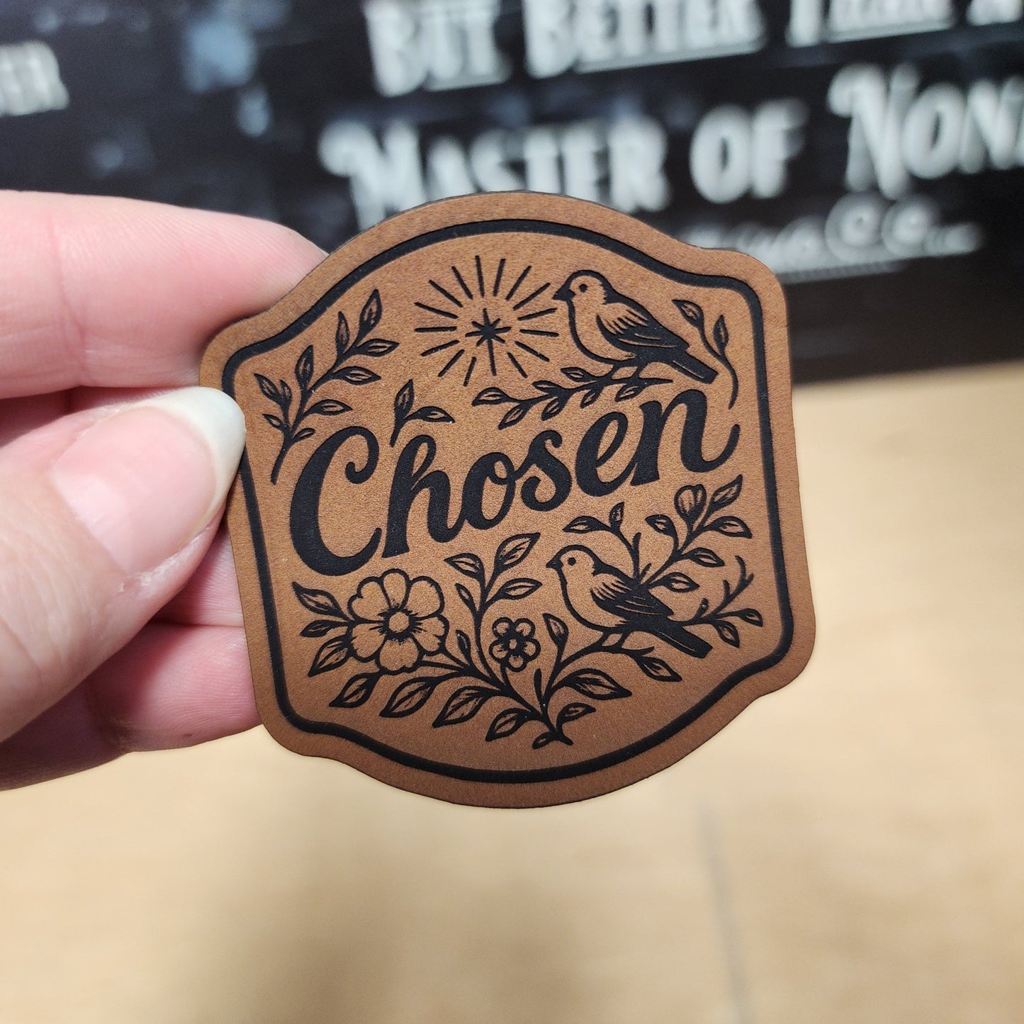 Chosen Religious (Rawhide) Engraved Leatherette Hat Patch - MR01 - LoneStar Adhesive