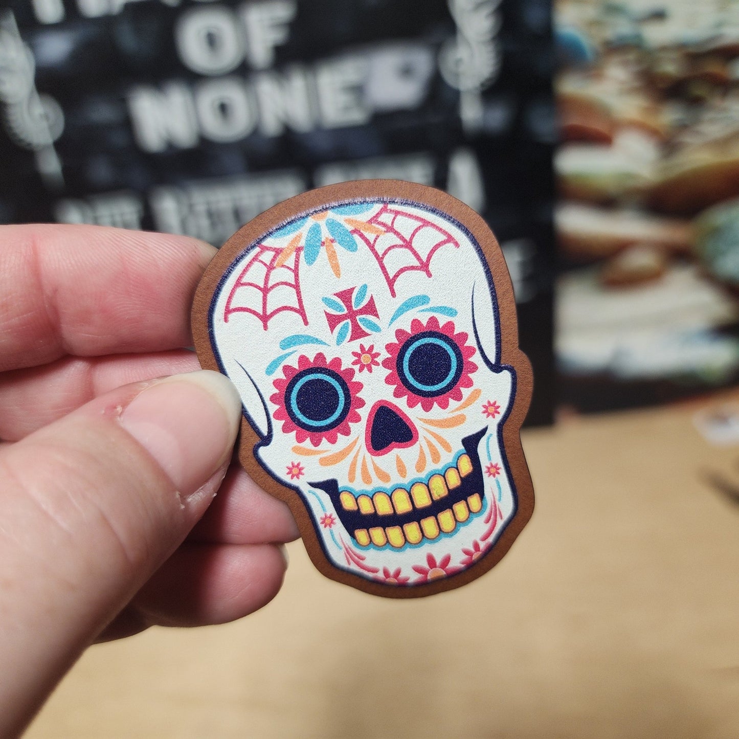 Colorful Sugar Skull Design UV Printed Leatherette Hat Patch - MR01 - LoneStar Adhesive