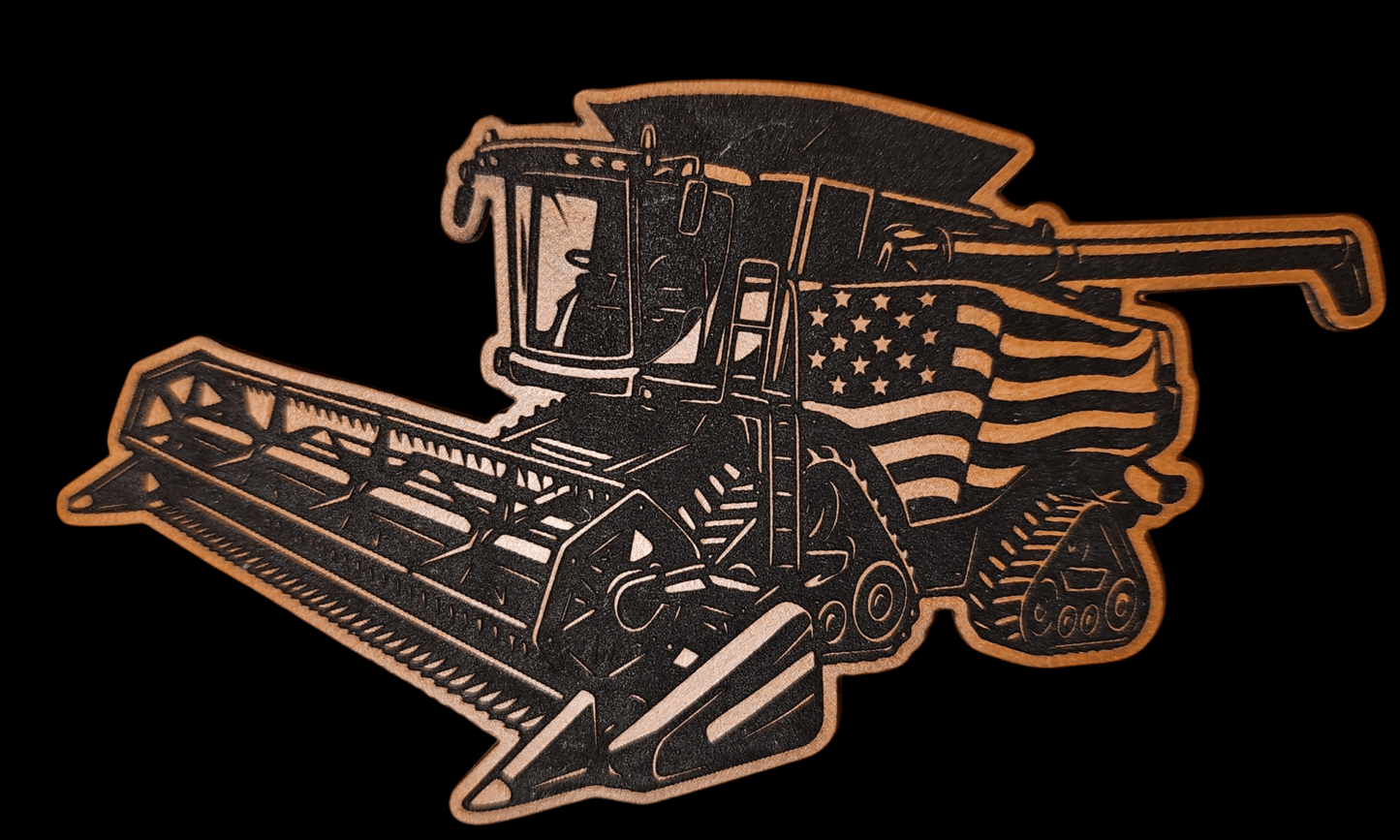 Combine Harvester w Tracks & American Flag - LoneStar Adhesive