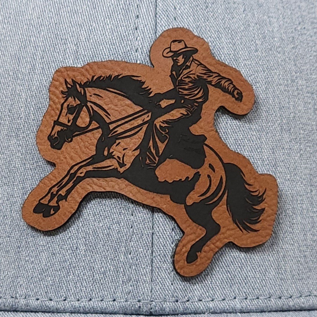 Cowboy Rodeo Engraved Leatherette Hat Patch - MR01 - LoneStar Adhesive