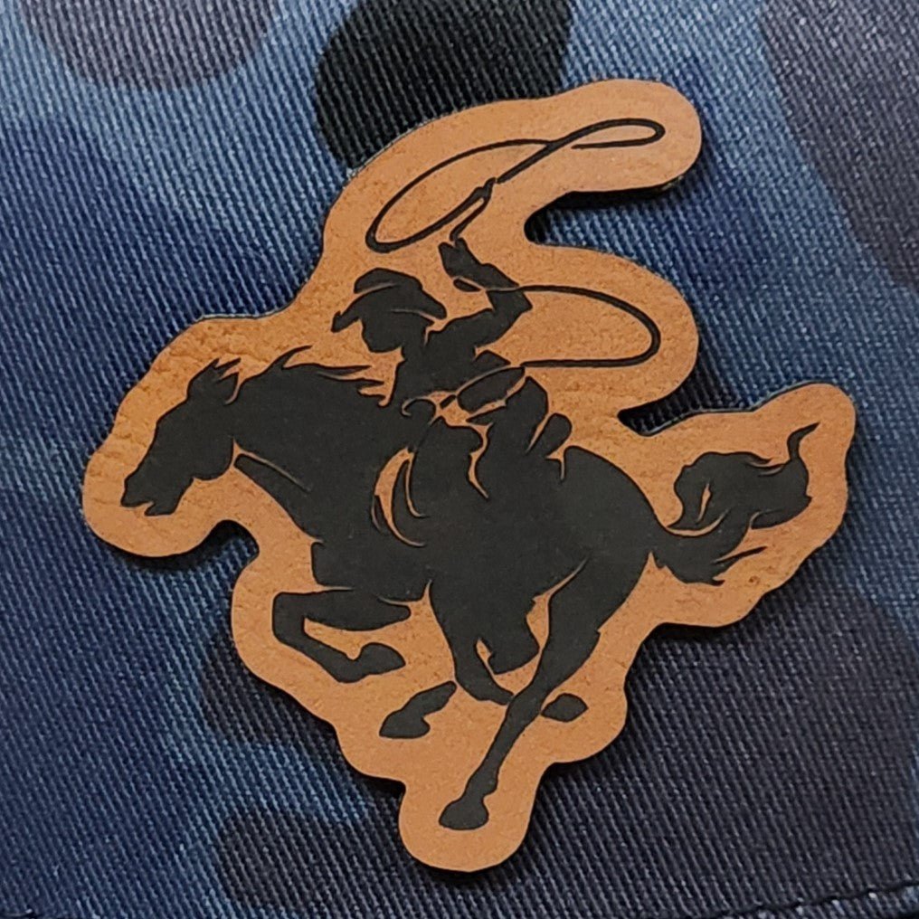 Cowboy Roping a Horse Engraved Leatherette Hat Patch - MR01 - LoneStar Adhesive