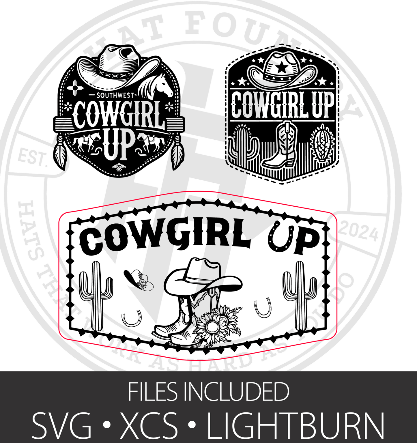 Cowgirl Up Hat Patch SVG 3 Pack - #LoneStar Adhesive#