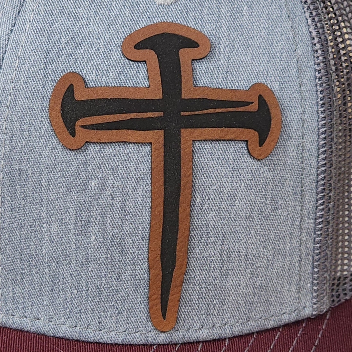 Cross Symbol Engraved Leatherette Hat Patch - MR01 - LoneStar Adhesive