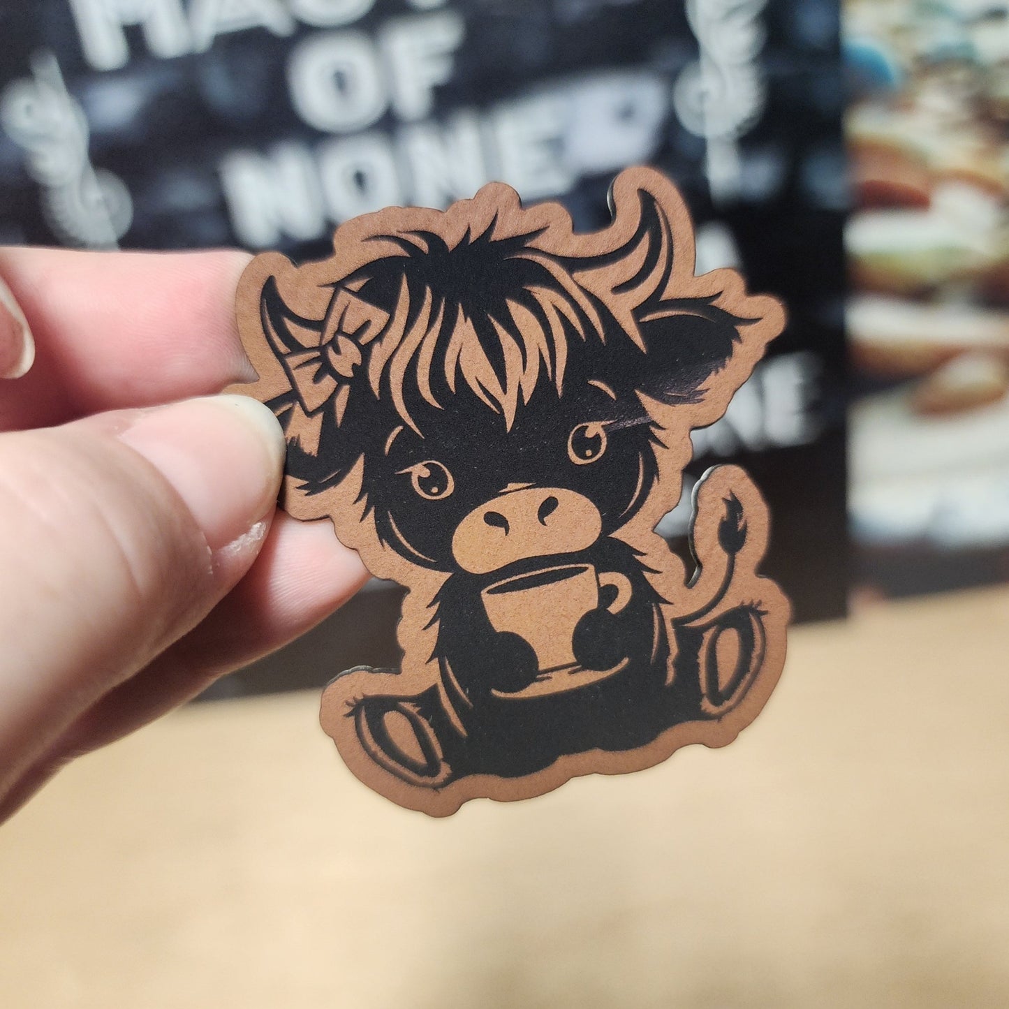 Cute Cow Vintage Vibe Engraved Leatherette Hat Patch - MR01 - LoneStar Adhesive