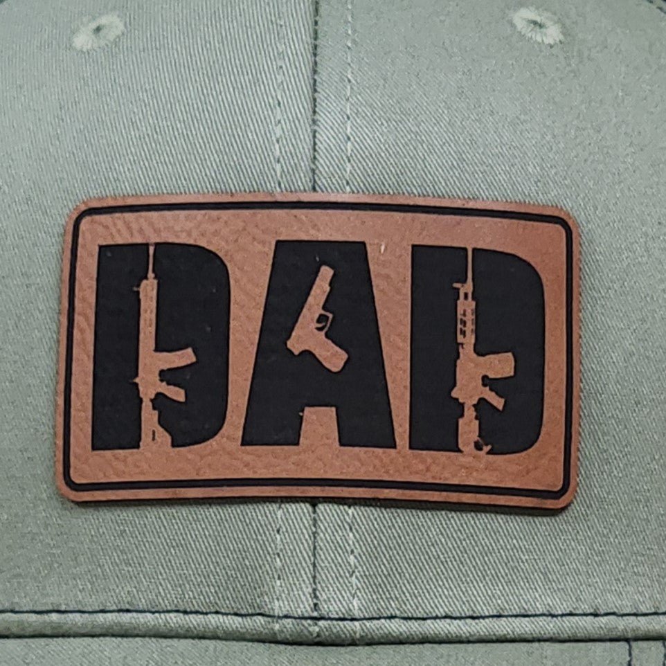 Dad Gun Engraved Leatherette Hat Patch - MR01 - LoneStar Adhesive