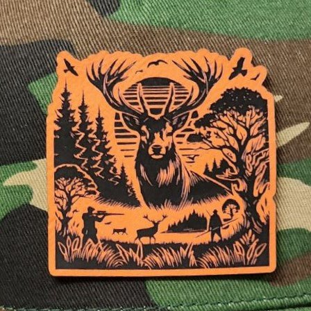 Deer Hunting Engraved Leatherette Hat Patch - MR01 - LoneStar Adhesive