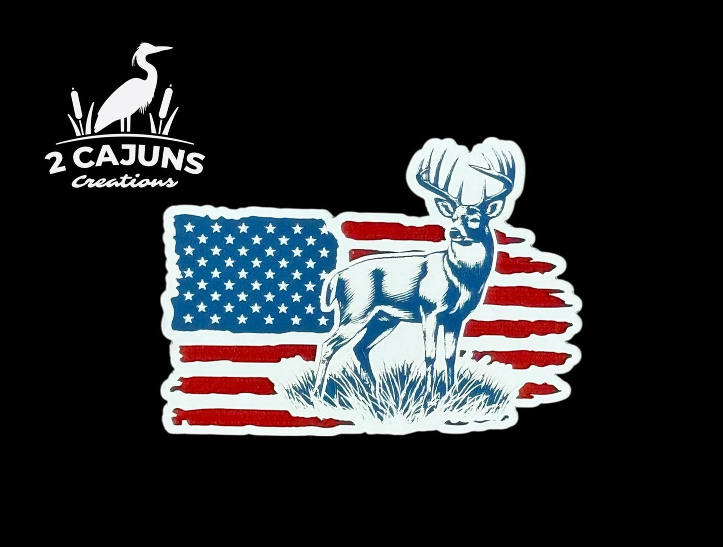 Deer on American Flag Hunting Patriotic Red White and Blue Acrylic Hat Patch - LoneStar Adhesive