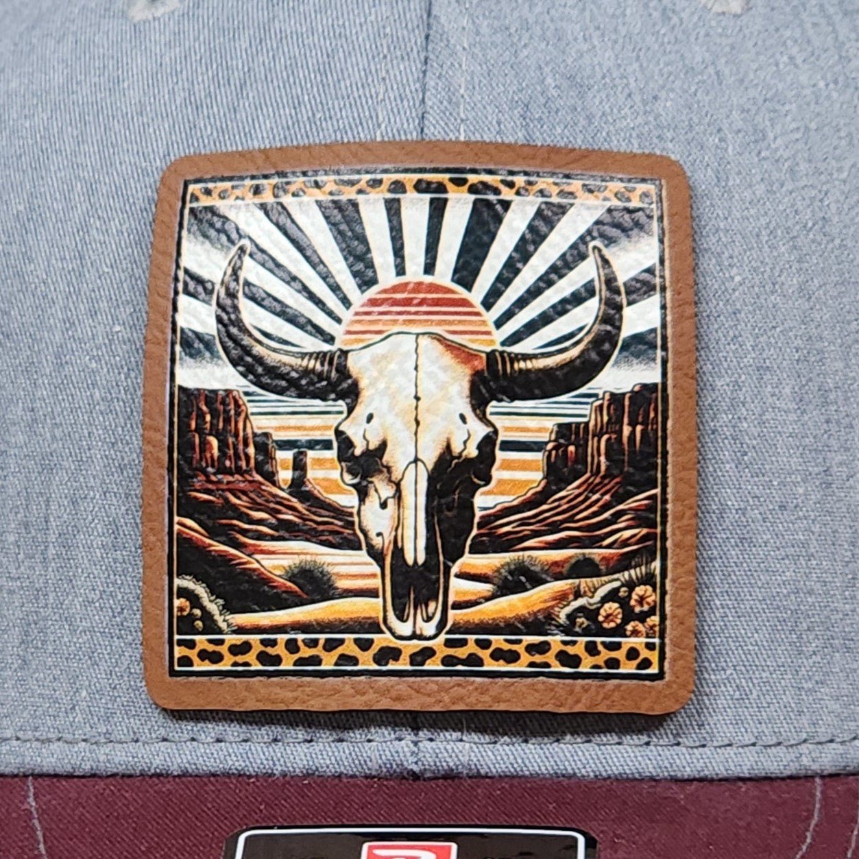 Desert Skull Sunset Vibes UV Printed Leatherette Hat Patch - MR01 - LoneStar Adhesive