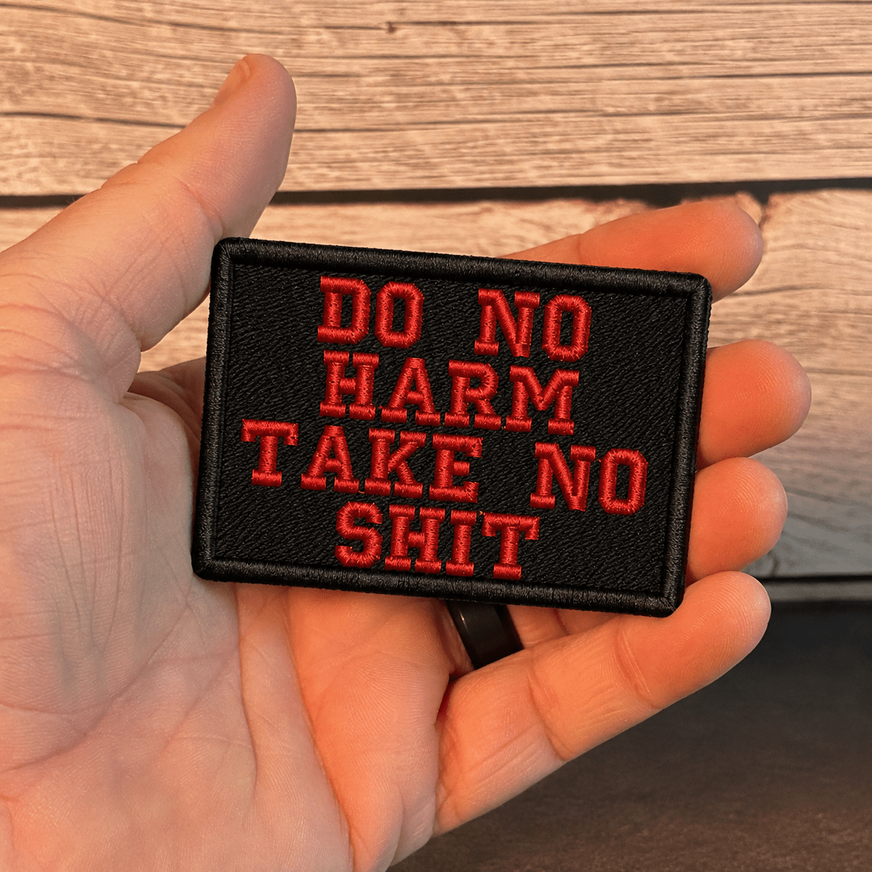 Do No Harm Take No Shit Funny Morale Patch | Made in USA | VELCRO® Brand Hook Backing - LoneStar Adhesive