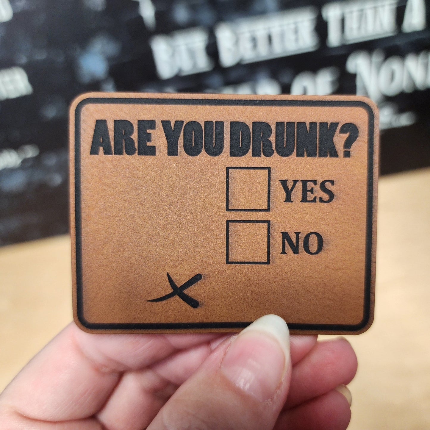 Drinking Checklist (Rawhide) Engraved Leatherette Hat Patch - MR01 - LoneStar Adhesive