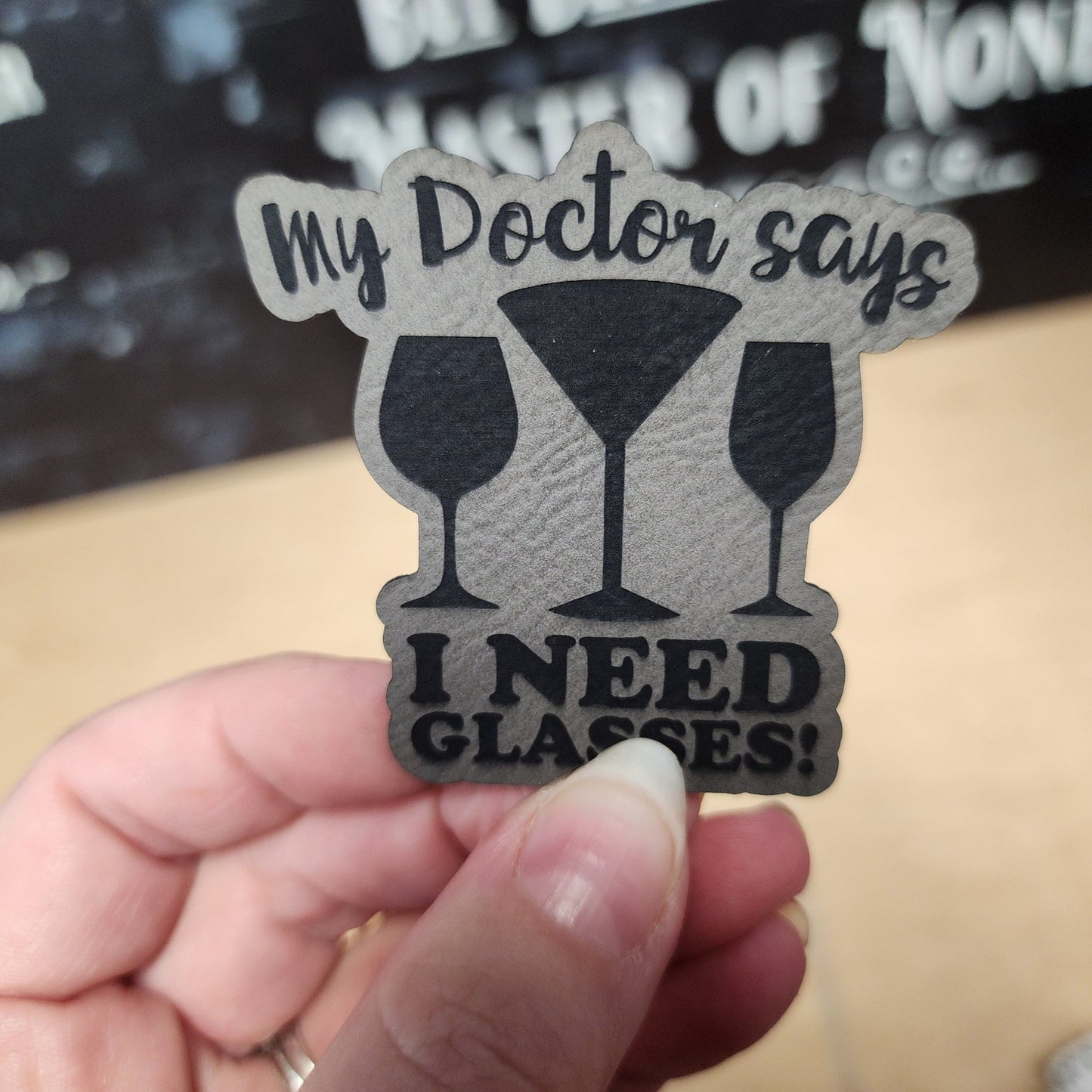 Drs Orders Wine (Grey) Engraved Leatherette Hat Patch - MR01 - LoneStar Adhesive