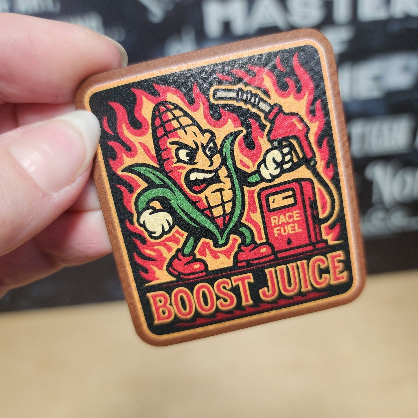 E85 Boost Juice UV Printed Leatherette Hat Patch - MR01 - LoneStar Adhesive