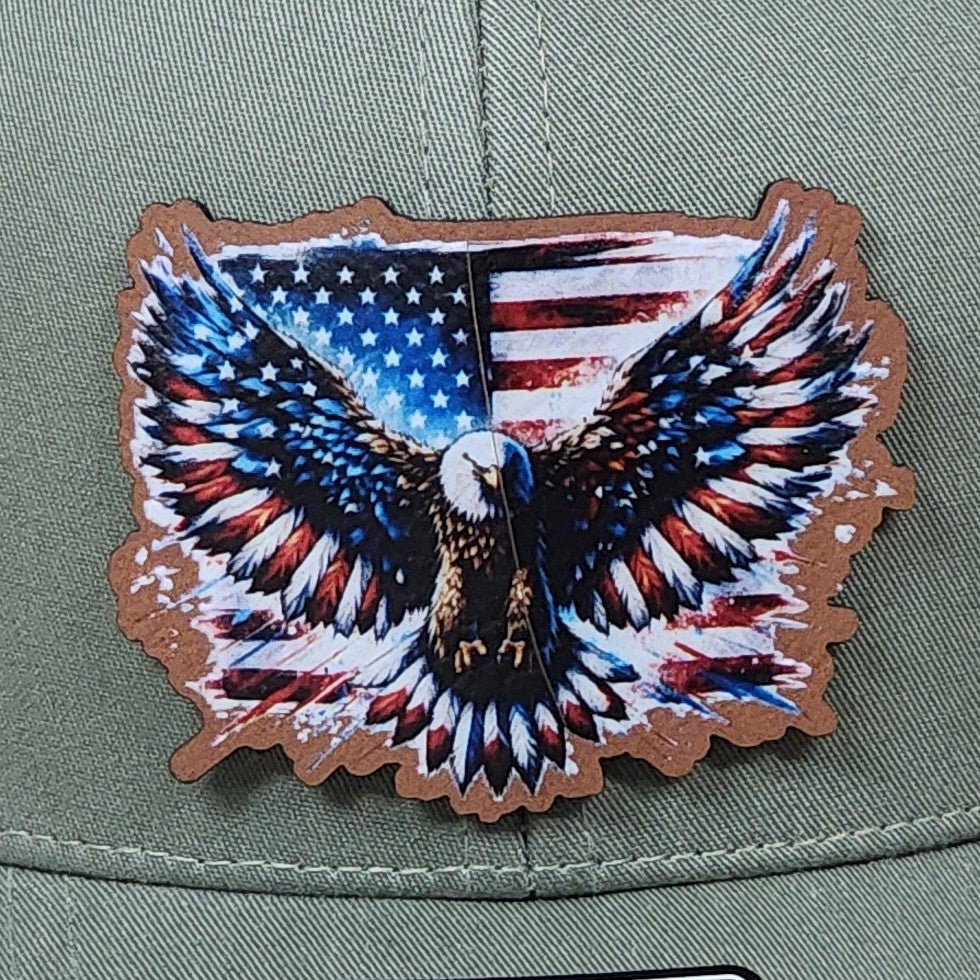 Eagle with American Flag UV Printed Leatherette Hat Patch - MR01 - LoneStar Adhesive