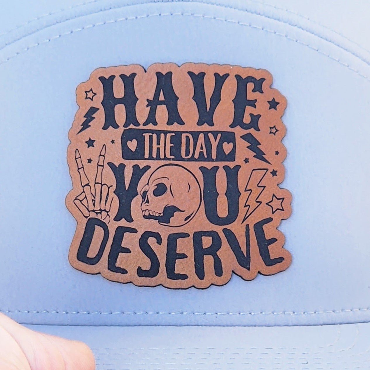 Embrace Your Day Fully Engraved Leatherette Hat Patch - MR01 - LoneStar Adhesive