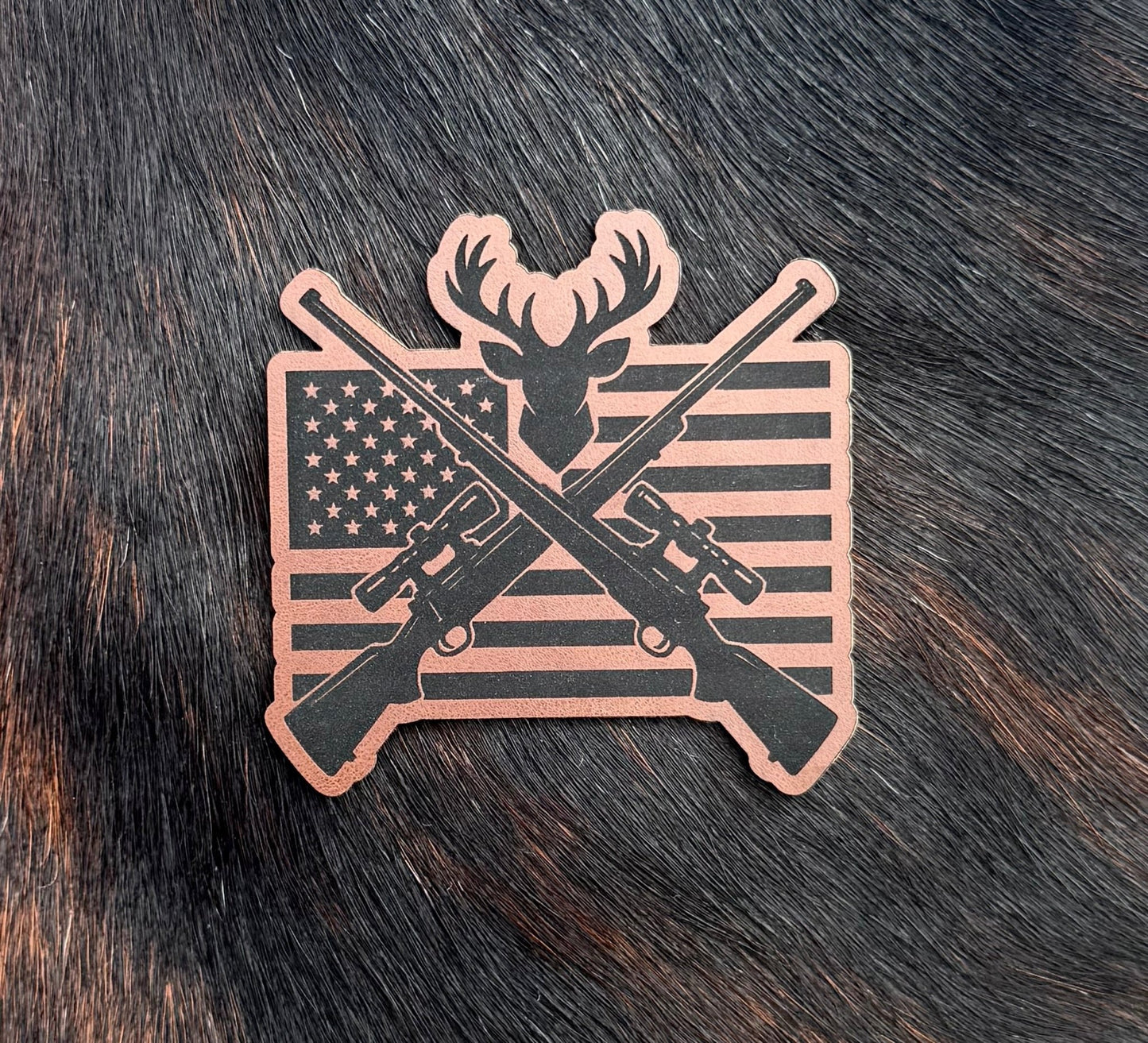 Engraved Deer Hunting American Flag Patch - LoneStar Adhesive