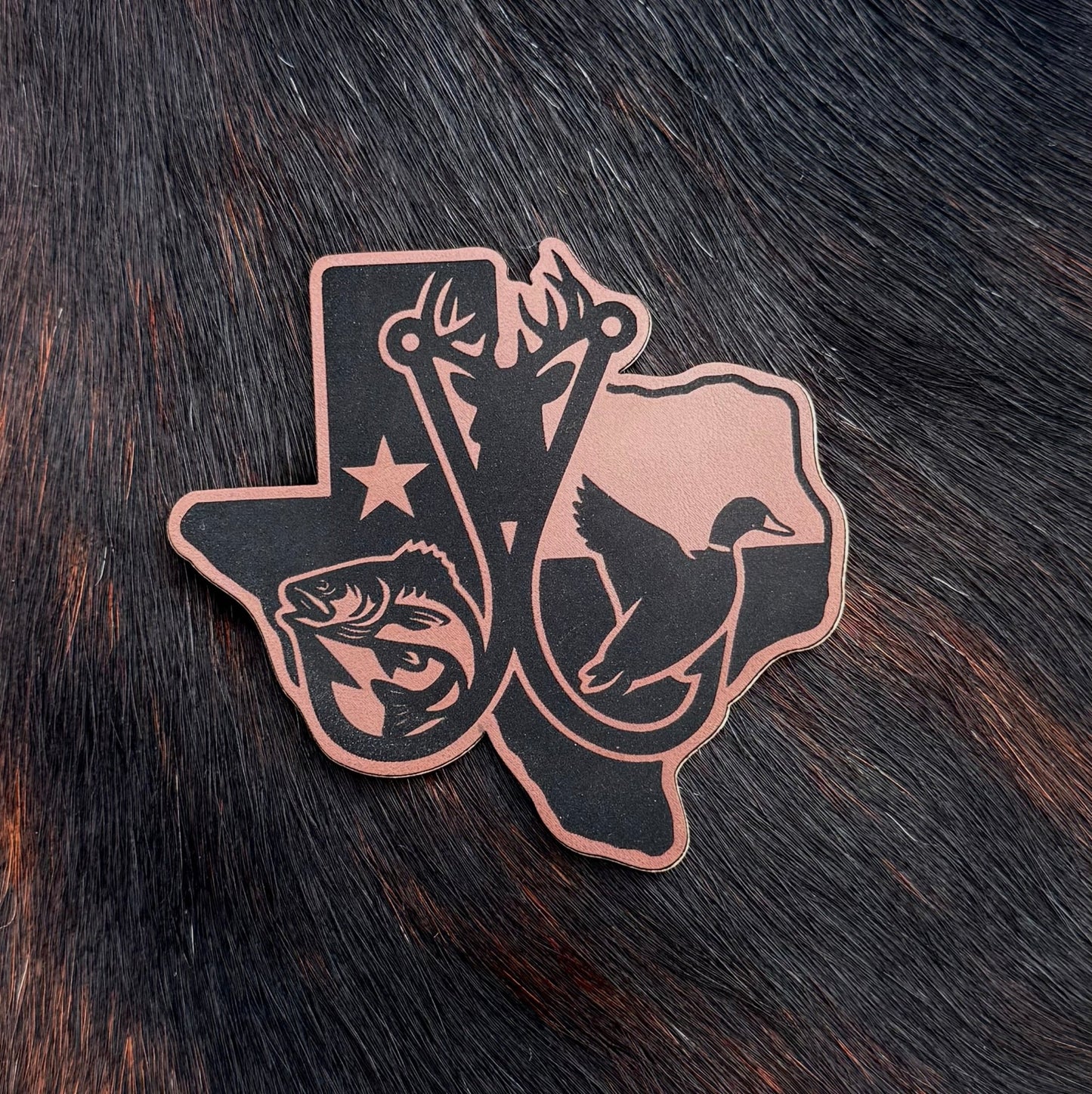 Engraved Texas Flag Hunting and Fishing Trifecta Patch - LoneStar Adhesive