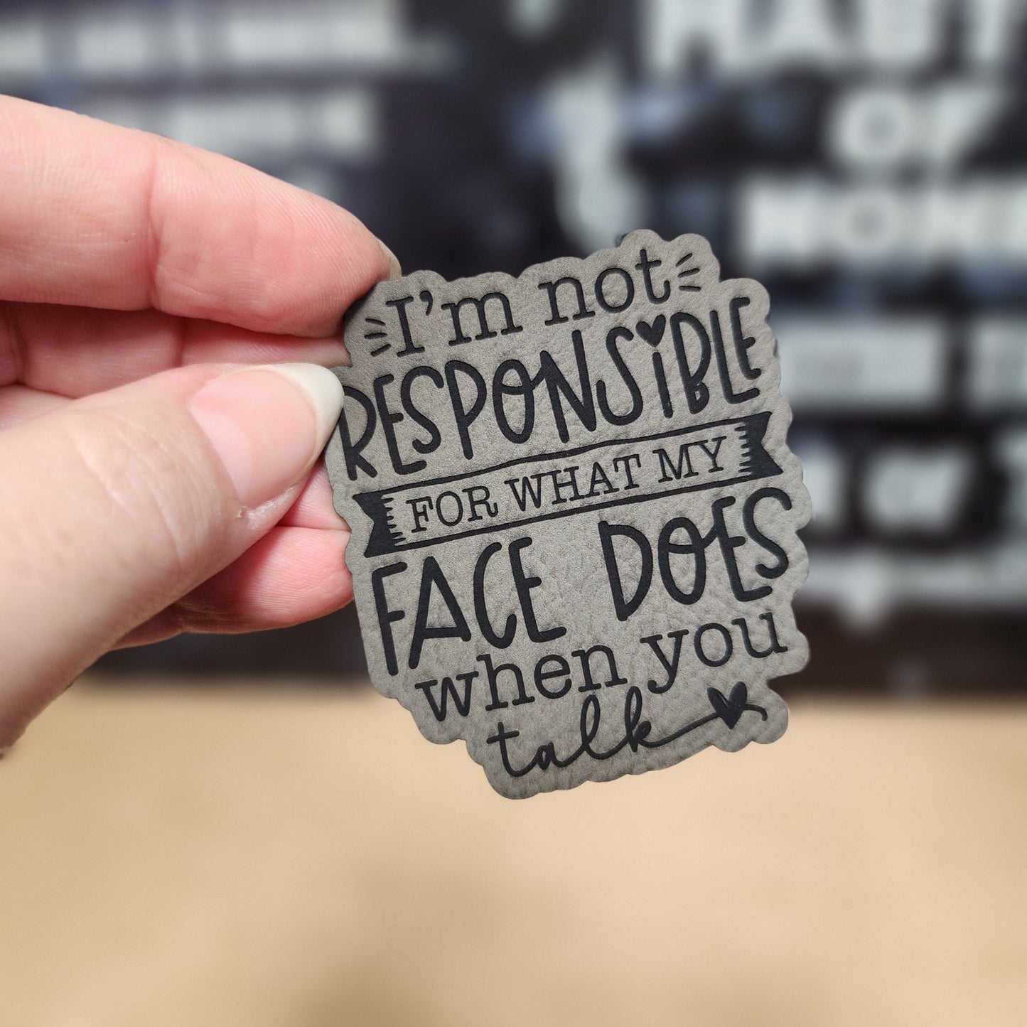 Face Expressions (Grey) Engraved Leatherette Hat Patch - MR01 - LoneStar Adhesive