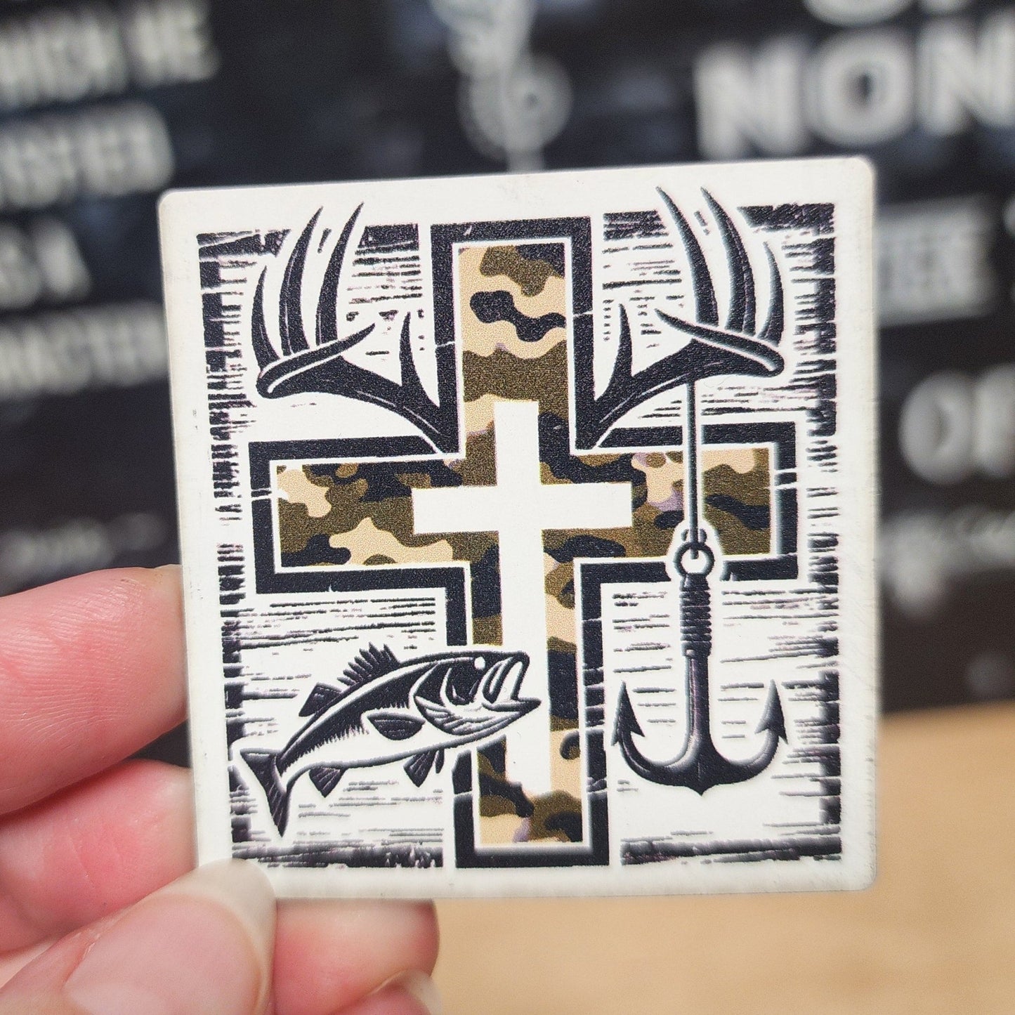 Faith, Nature, and Adventure White UV Printed Leatherette Hat Patch - MR01 - LoneStar Adhesive