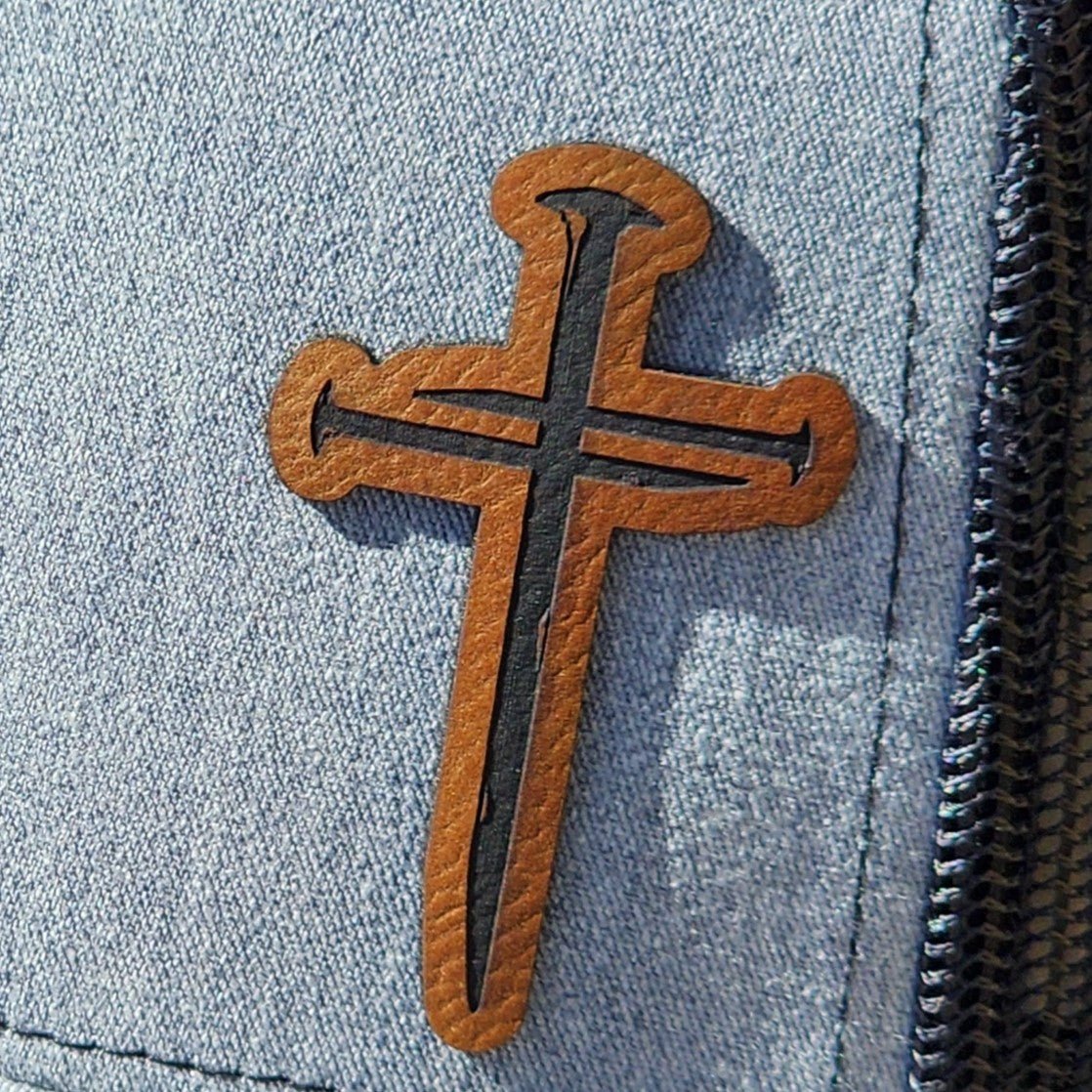 Faithful Cross Design Engraved Leatherette Hat Patch - MR01 - LoneStar Adhesive