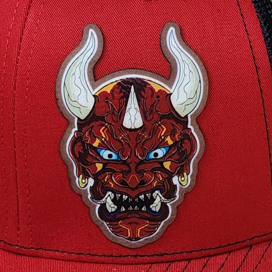 Fierce Demon Face Design UV Printed Leatherette Hat Patch - MR01 - LoneStar Adhesive