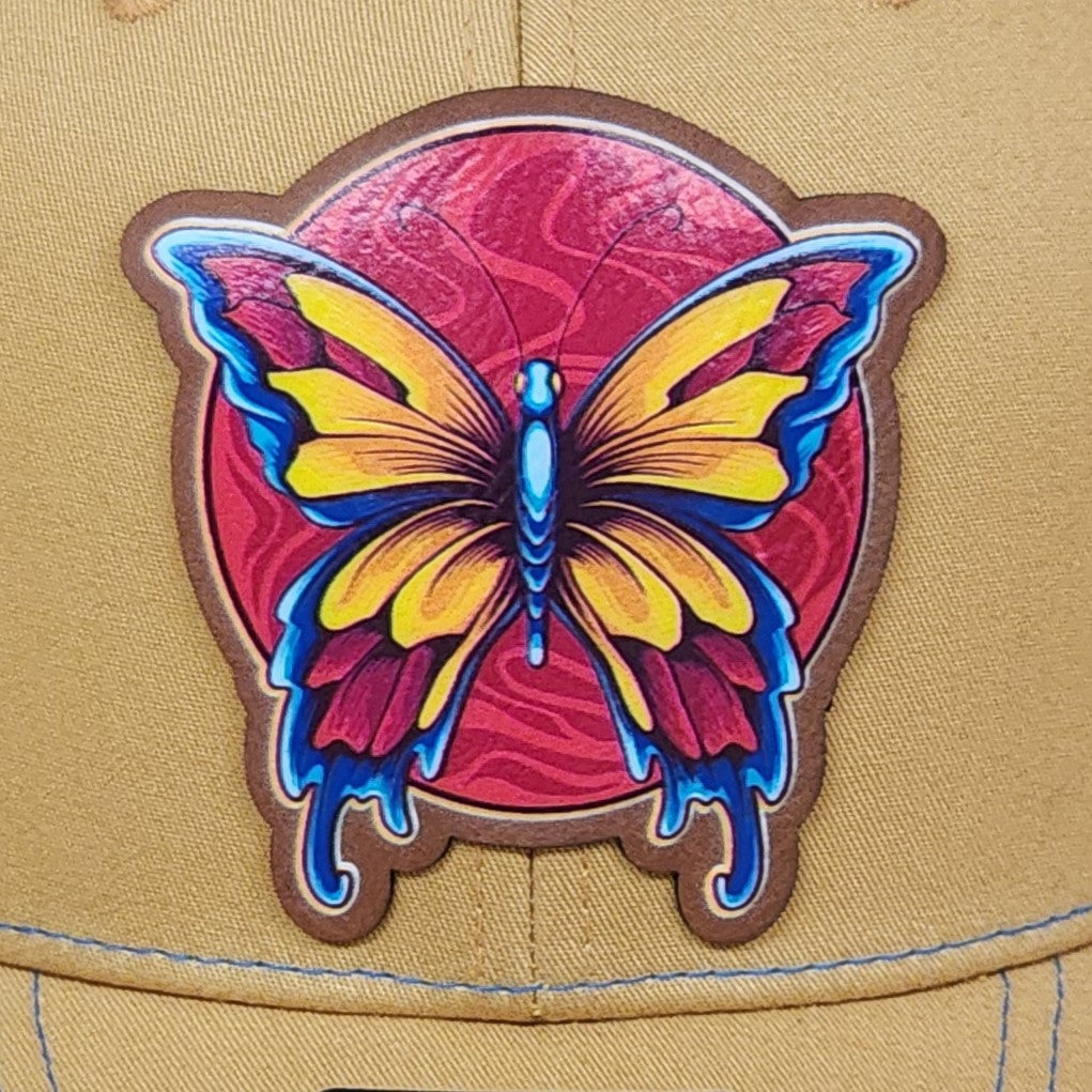 Vibrant Butterfly UV Printed Leatherette Hat Patch - MR01