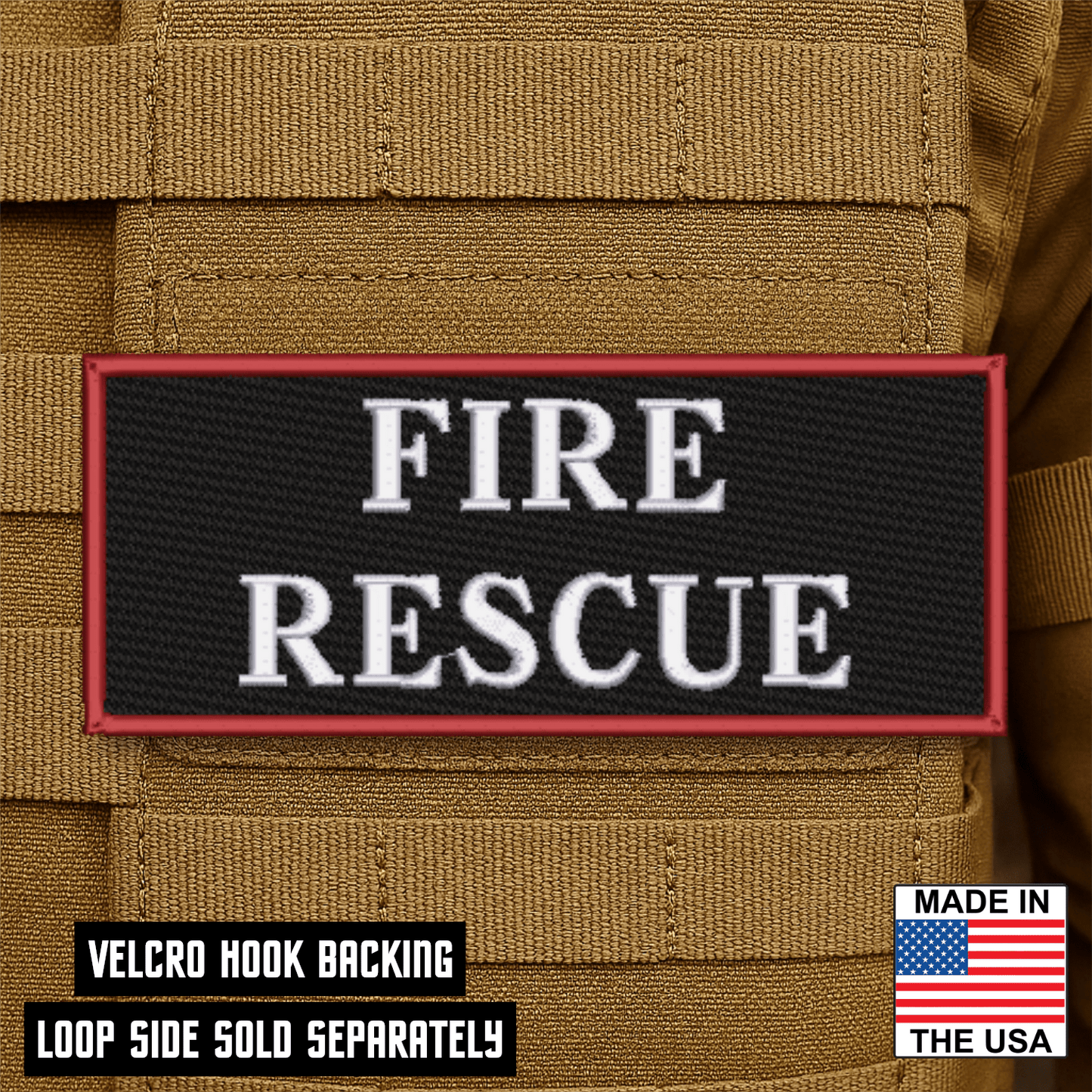 Fire Rescue ID Plate Carrier Patch 2.5" x 6" Hook & Loop | Made in USA - LoneStar Adhesive