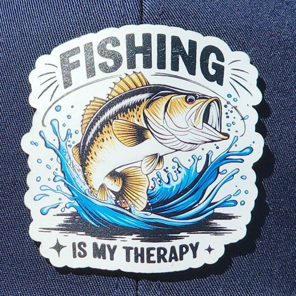 Fishing is My Therapy UV Printed Leatherette Hat Patch - MR01 - LoneStar Adhesive