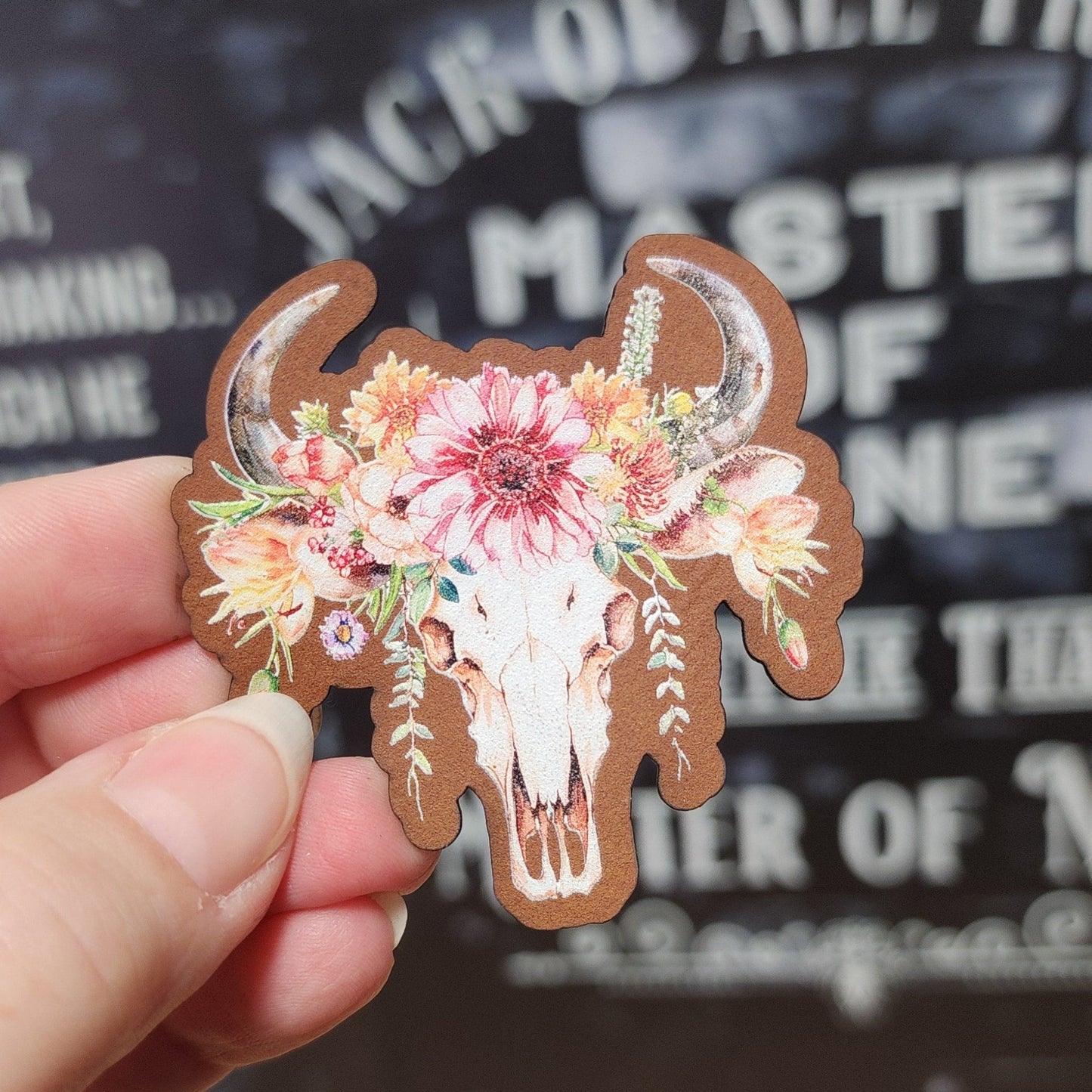 Floral Skull Design UV Printed Leatherette Hat Patch - MR01 - LoneStar Adhesive